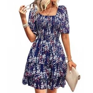 NEW LILY CLOTHING crissy's cake walk mini dress in navy floral